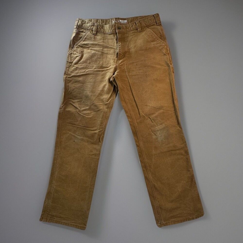 Carhartt 36x30 Rugged Flex Duck Work Pants Brown Distressed Workwear